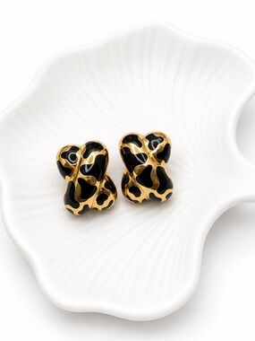 Angelique de Paris | Gold Plated Sterling Silver & Enamel Leopard Print Earrings
